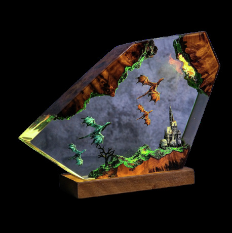 Resin Lamp Epoxy Dragon And Castle Handmade Resin Lamp Halloween Gift_maomaolike.com