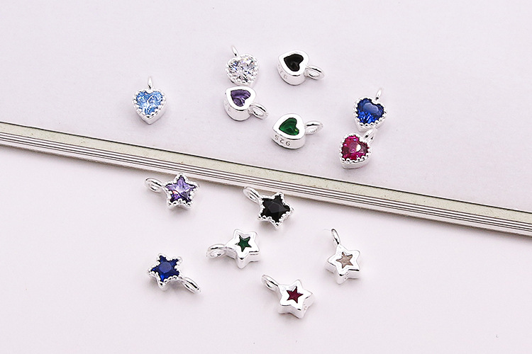 DIY Jewelry Accessories Classification Hole 1~1.9mm Hole Size 1 Piece 5.8*3.6mm Hole 1~1.9mm 925 Sterling Silver Zircon Star Heart Shape Pendant