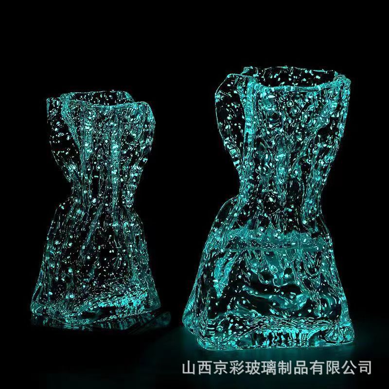 摺紙夜光玻璃花瓶插花水養乾花餐桌廚房客廳電視櫃家居裝飾  擺件