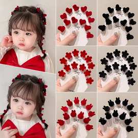 红色植绒小抓夹宝宝发夹儿童新年春节编发夹子女童公主头发卡头饰