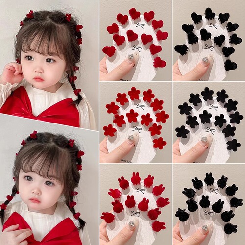 Red velvet small claw clips baby hair clips children's New Year themed hair accessories for girls and princess hair combs