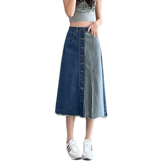 Denim Skirt Spring A- line Split Long Short High Waist Summer Thin Slimming All-match Denim Skirt
