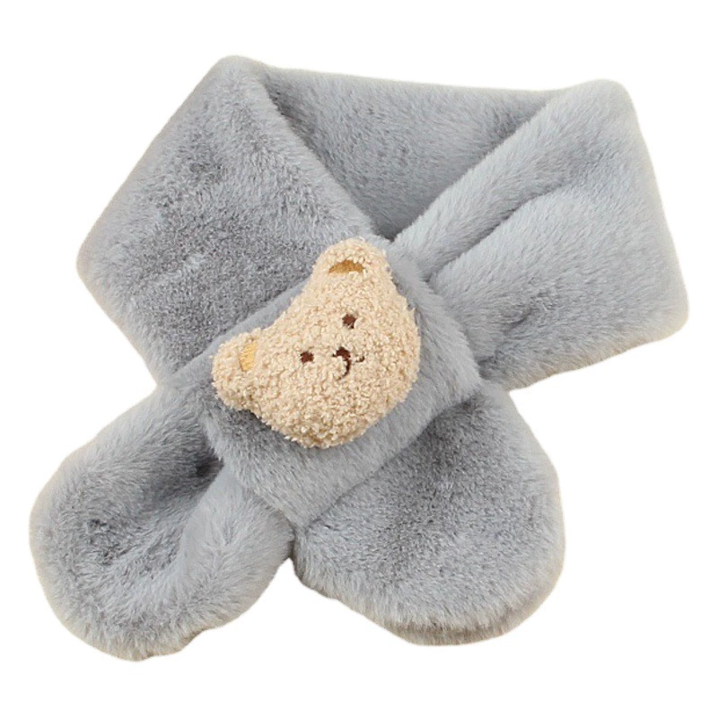 2022 осенне-зимний детский шарф с мультяшным медведем, плюшевый искусственный мех кролика, утолщенный воротник для мальчиков и девочек, детский шейный воротник