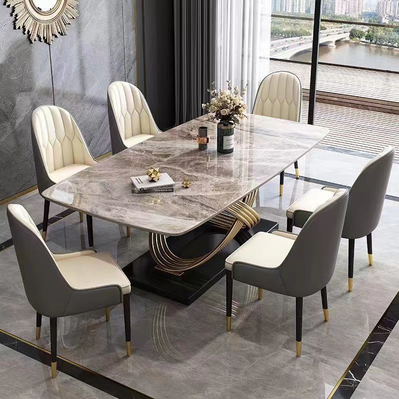 Light Luxury Marble Dining Table, Italian Rock Slab Dining Table Chair Set, Modern Minimalist Rectangle Small Household Dining Table
