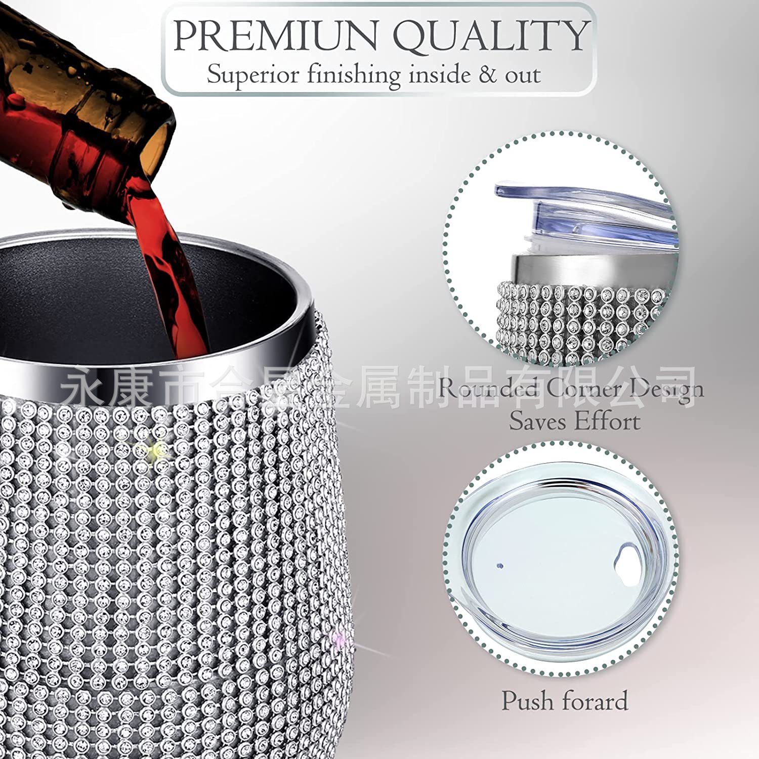 Glight Acero inoxidable diamante brillante taza chica vino café champán huevo taza