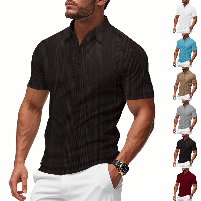 Camisas de polo europeas y americanas transfronterizas de verano de golf masculinas sueltas con solapas transpirables, mangas cortas
