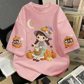 100%纯棉女童短袖棉质t恤可爱印花儿童宝宝小童宽松百搭上衣夏装
