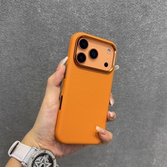 适用苹果17橙色手机壳皮革磁吸带AI按键iPhone17ProMax素皮保护套