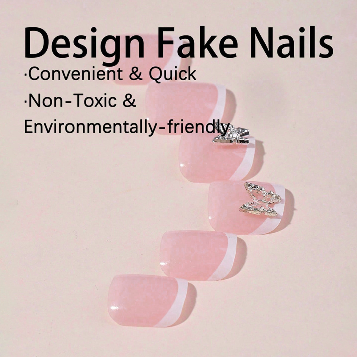 Parches de uñas francesas de pie de pie al por mayor accesorios de mariposa de plata metálica de uñas de pie pie pie pie de manicura manicura falsa