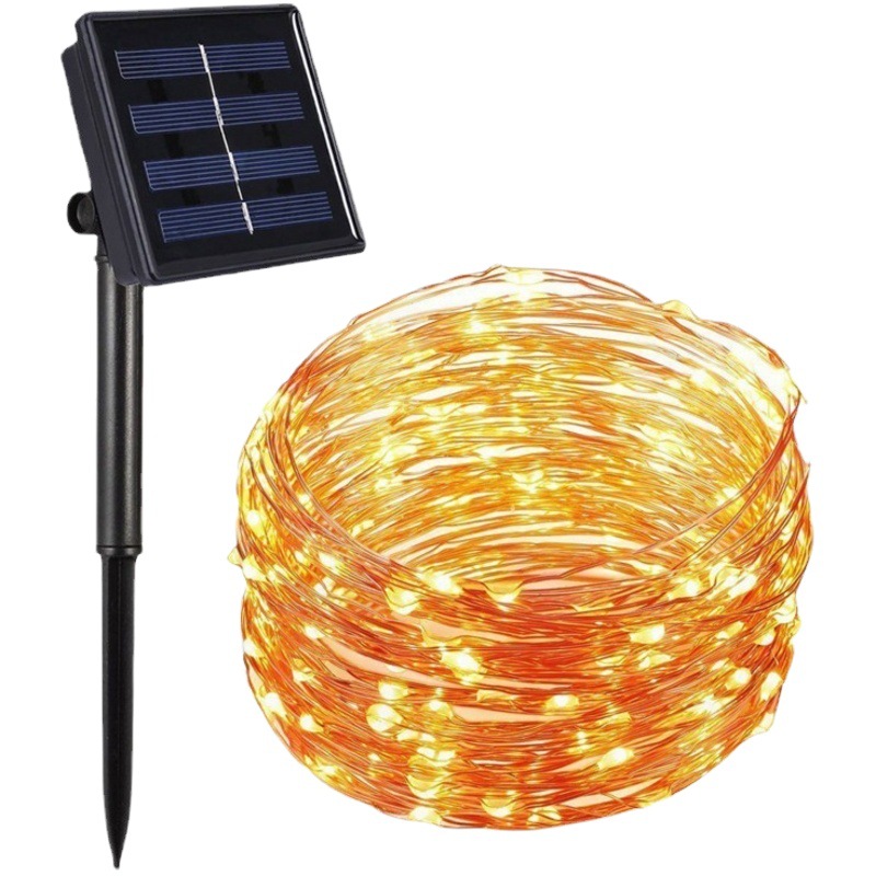 Guirnalda de luces LED solares de alambre de cobre para exteriores, impermeable, decoración navideña, luces de jardín, energía solar, ahorro de energía