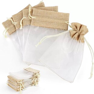 Stitching Organza linen small gift candy toy storage packaging holiday party decoration drawstring drawstring pocket