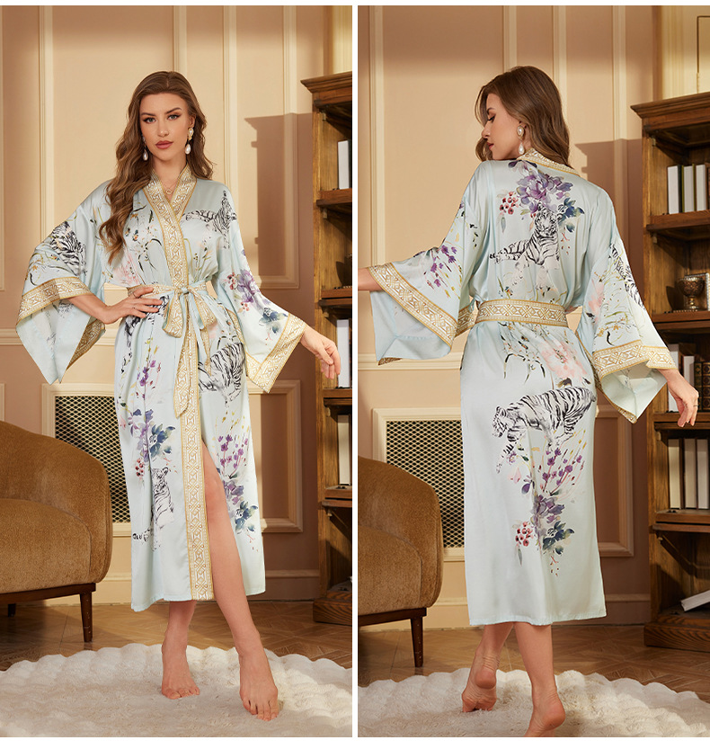 Europa y los Estados Unidos nueva ropa de lujo ropa de dormir de manga larga mujer bata de baño de satén primavera y otoño ropa de la mañana WP3402