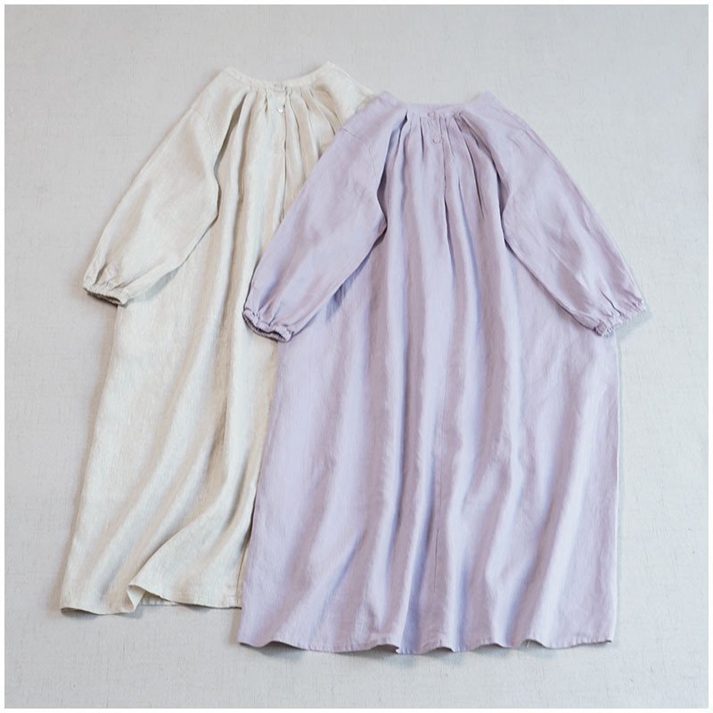 Japanese Style Retro Linen Loose Vertical Collar Two-button Long Gown Dress Spring and Summer Long Seven-point Sleeve dress Art