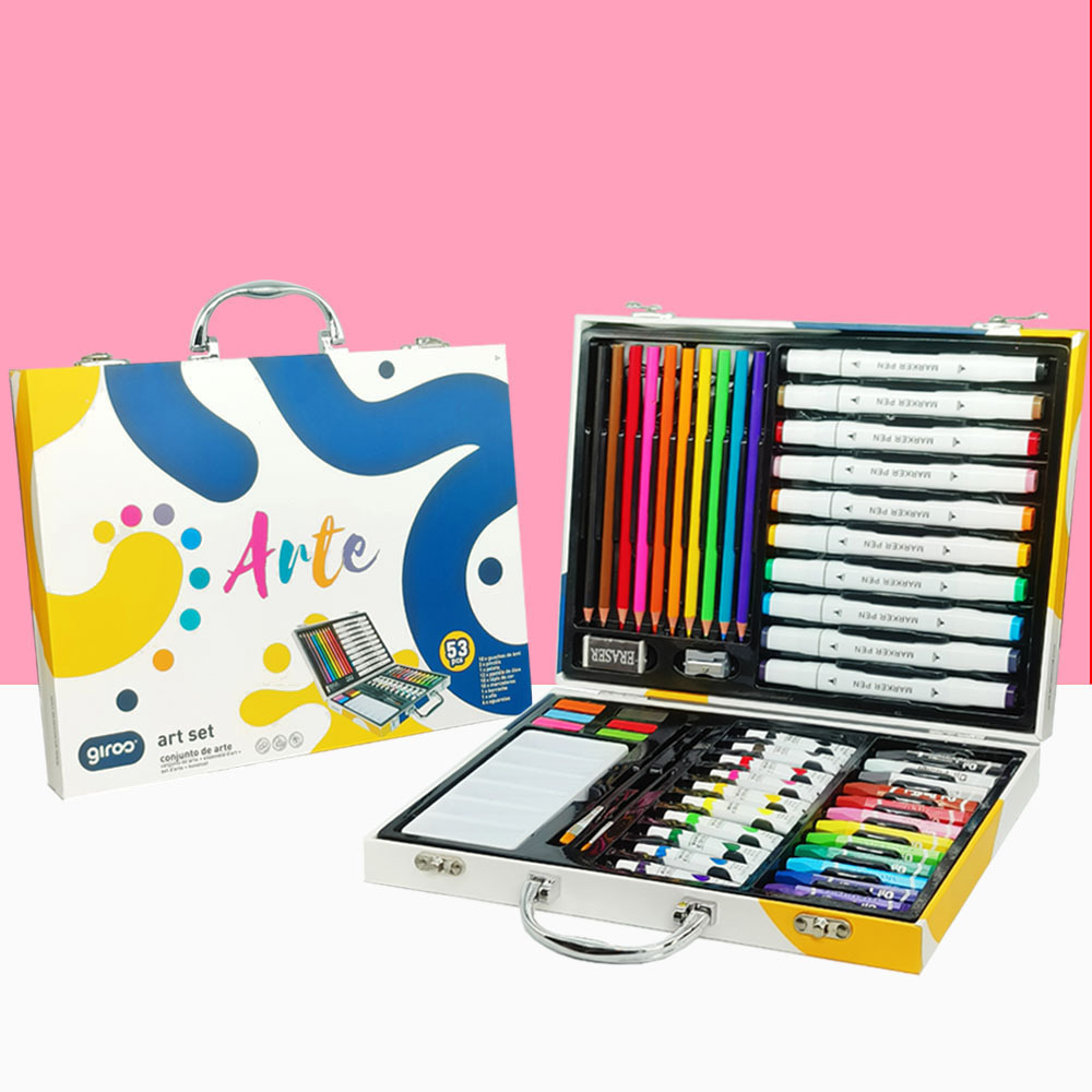 53 pinceles fábrica de pintura al por mayor estudiantes acuarela marcador de plomo de color caja de regalo portátil para niños graffiti