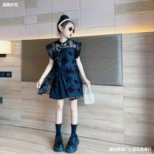 女童新中式黑色旗袍连衣裙2024新款中国风女大童夏季汉服儿童夏装