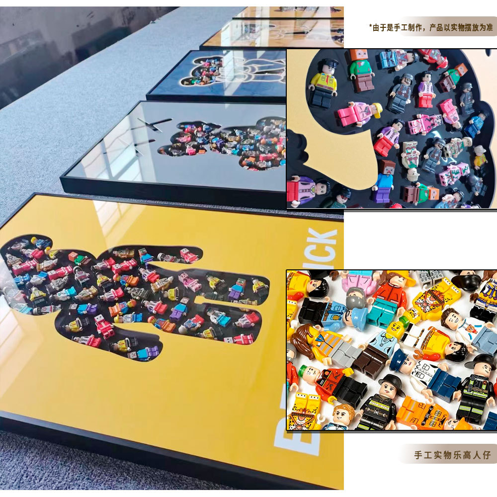 Bloques de construcción de Lego pintura real sala de estar triple pintura decorativa sofá fondo de pared explosivo oso dormitorio niños dibujos animados colgando pintura