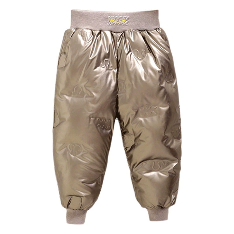 Новые Детские Пуховые штаны, яркие теплые штаны для детской стирки, утолщенные мальчики и девочки, носящие пуховые штаны