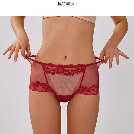 Cross-Border European and American Large Size Sexy Women's Lace Underwear High Waist Hollow Breathable Briefs Manufacturer Wholesale 9002