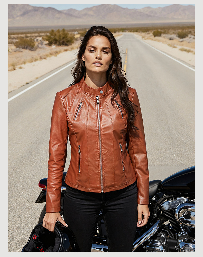 Giacca in pelle donna slim fit con collo alto taglie comode_voghion.com
