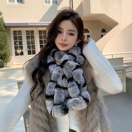 韩版獭兔毛围巾荷叶边双面皮草围巾围脖秋冬保暖毛领子女高级感