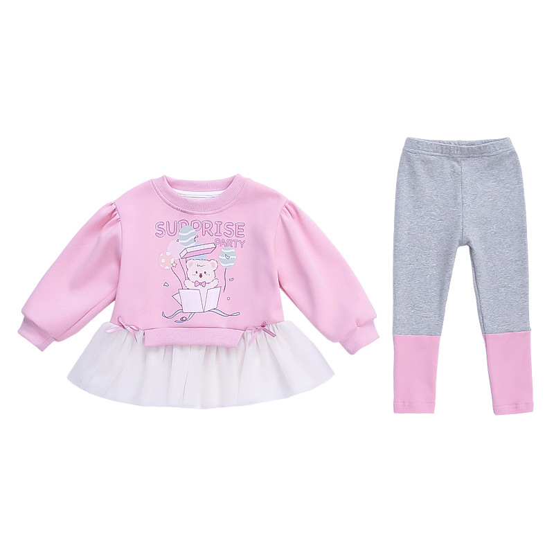 Conjunto de dos piezas para niñas sudadera y leggings falda – estilo casual primavera 2025.