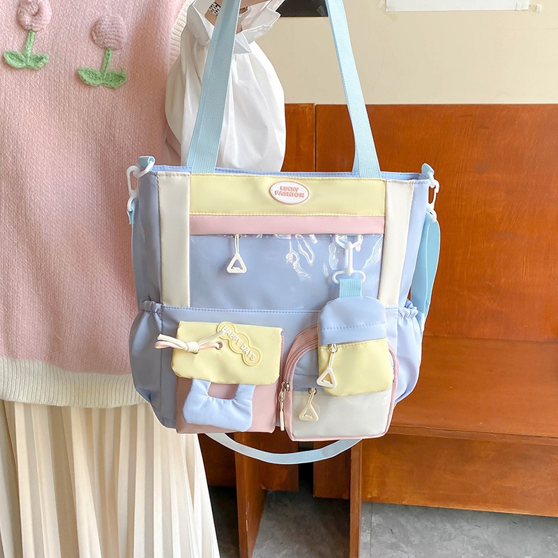 New Japanese-style, trendy, and sweet color-blocked backpack, perfect for junior and senior high school students, with a large capacity for carrying school supplies