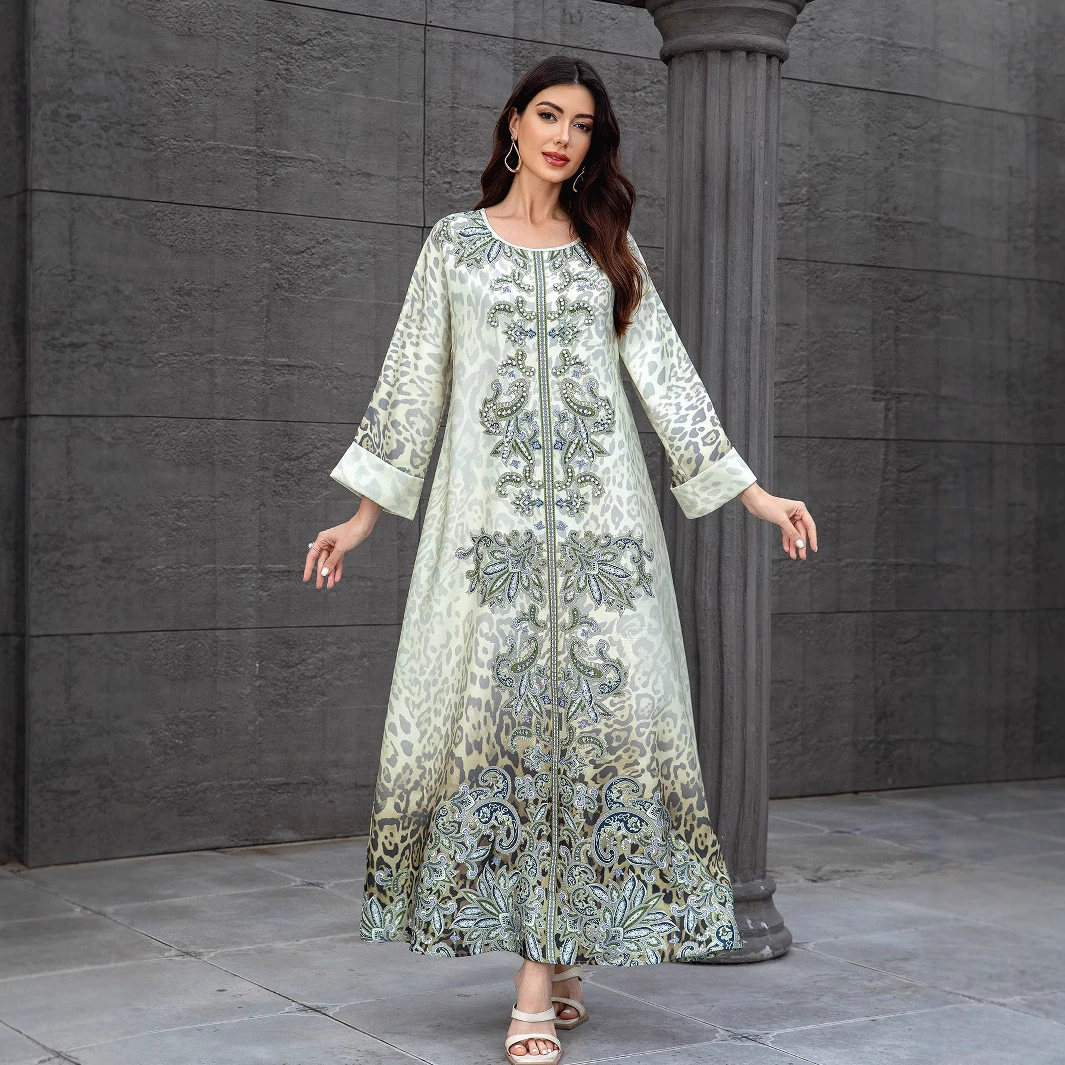 SW1112 Ближневосточная трансграничная мусульманская женская одежда с леопардовым принтом бисер Горячее платье Abay