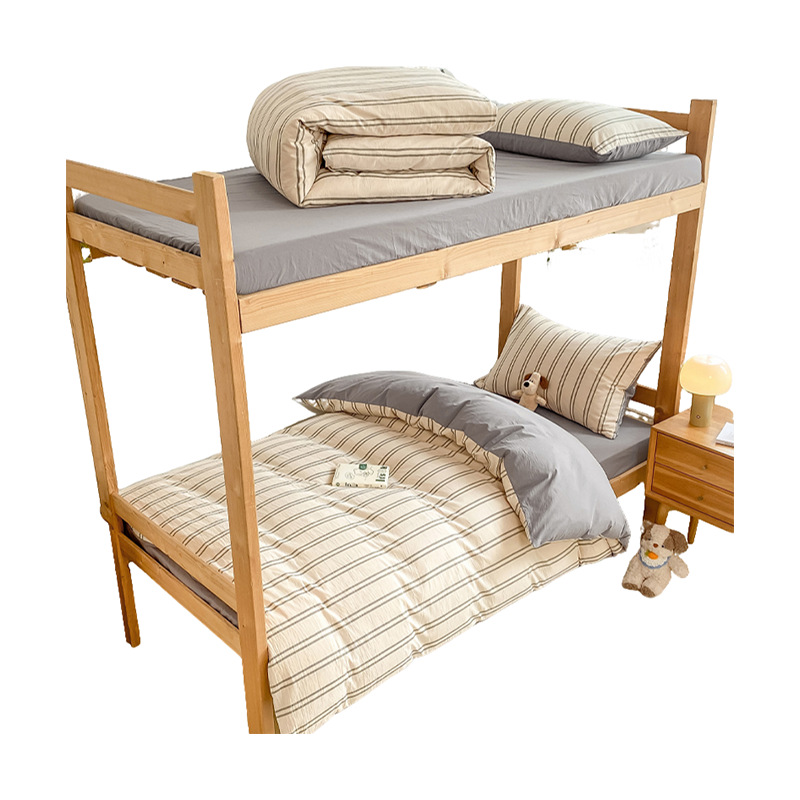 Juego de cama de dormitorio de algodón de tres piezas de algodón para estudiantes, funda de edredón, juego de sábanas de cuatro piezas