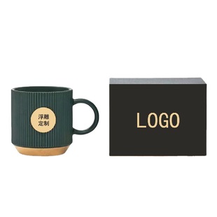 Star Bafeng Cup Dark Green Striped Bronze Medal Coffee Ceramic Creative Mark Cup Gift Advertising Cup Printed LOGO
