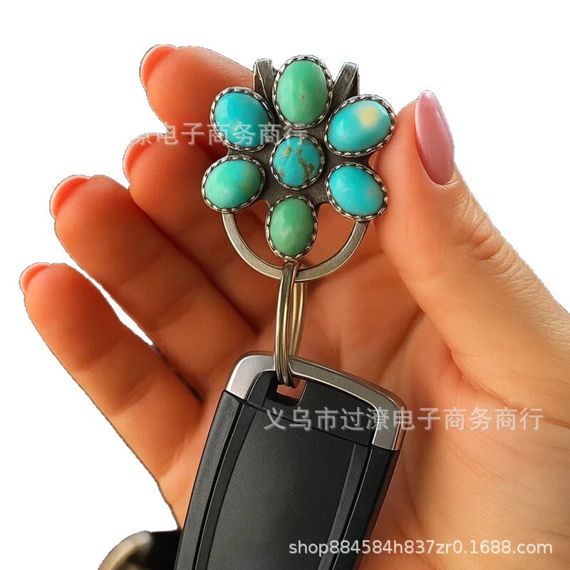 跨境Turquoise Bloom Bag Clip Key Holder 绿松石花朵包夹钥匙扣|undefined