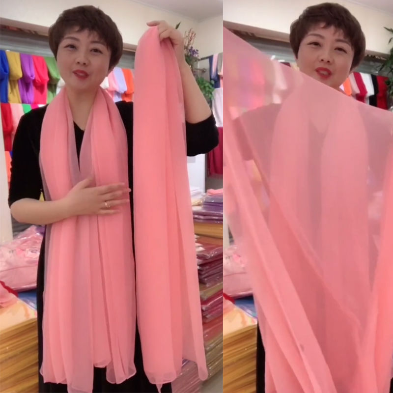 Scarf, Silk Scarf, Gauze Scarf for Women, Autumn and Winter Oversized Long Pure Color Fashionable Versatile Shawl Thin Sunscreen Beach Towel Crocodile Wrinkle