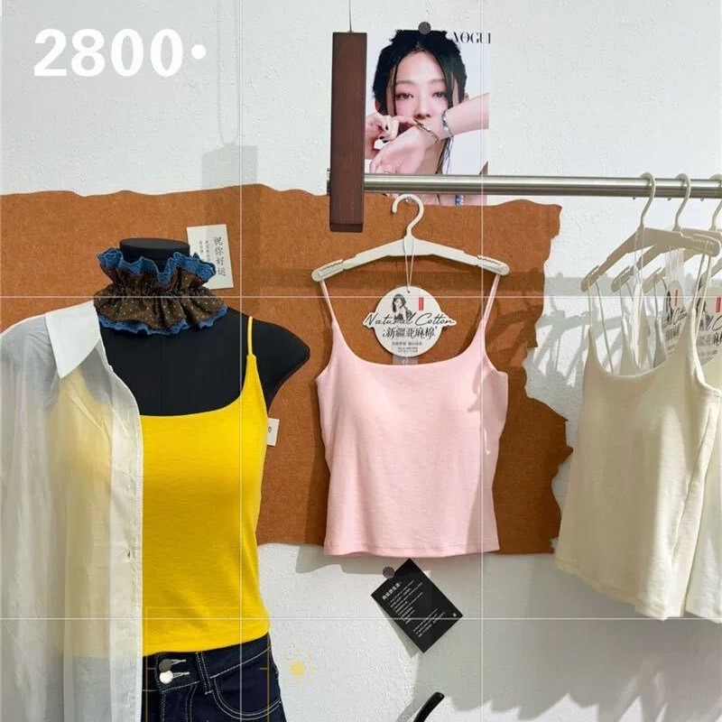 2800 # Xinjiang Linen Ribbed Cotton All-In-One Light Luxury Minimalist Style Square Neck Camisole for Women