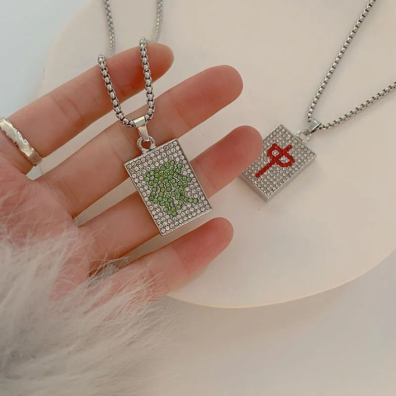 Colier nou creativ China-Chic Hip Hop Mahjong cu diamante complete pentru bărbați și femei, personalizat, versatil, pentru străzi_voghion.com