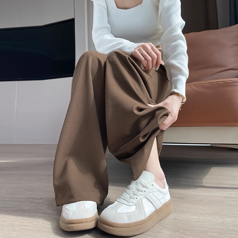 Ángora pantalones de trajes de piernas anchas rojas para mujeres de otoño nuevos pantalones casuales de cintura alta sueltos y colgantes rectos