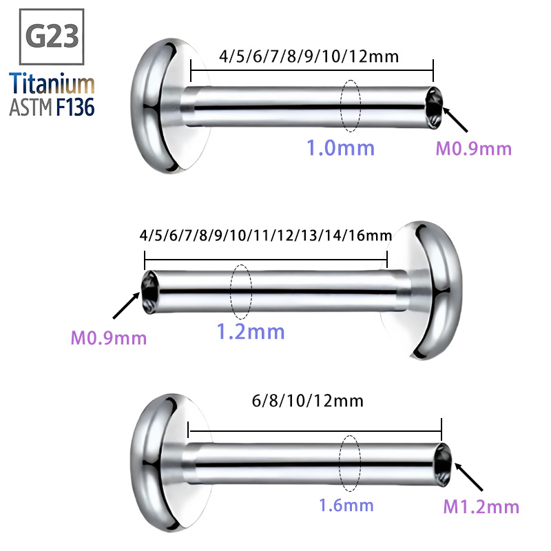 F136 チタン G23 内歯リップネイルロッド内ネジベース交換用スペア耳骨ネジリップネジ舌ネジピアスアクセサリー