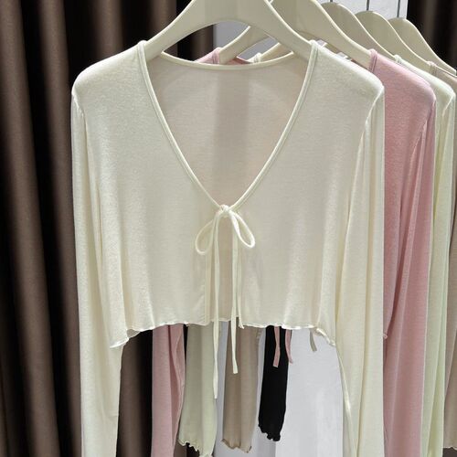 Ultra-thin feel Modal lace-up sun protection clothes for women's fat mm summer ice silk blouse cardigan with shawl jacket