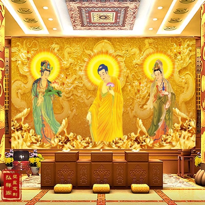 墙布藏式佛堂背景墙纸顶棚祥云壁纸全屋寺庙莲花吊顶吉祥八宝壁布|undefined