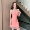 Mesh tassel patchwork camisole dress