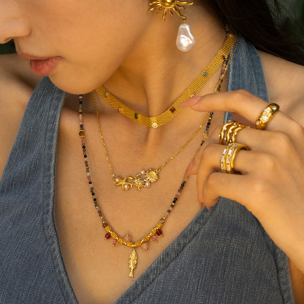 Collar de acero inoxidable TENA Europa y América, lujo ligero, nicho marino, collar de acero, joyas transfronterizas de estilo dulce, chica caliente