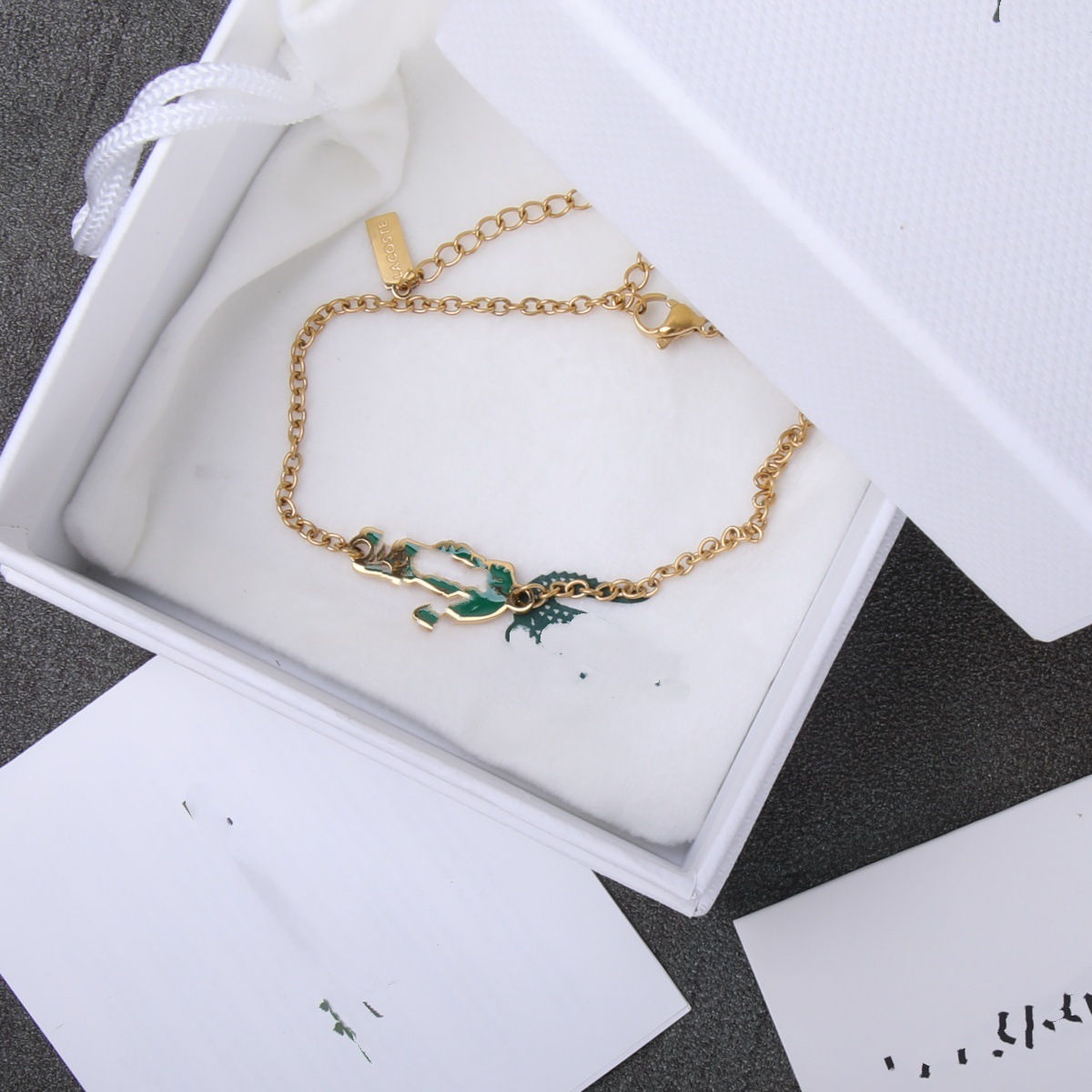Lacoste Crocodile Bracelet Gold-Tone Stainless Steel Green