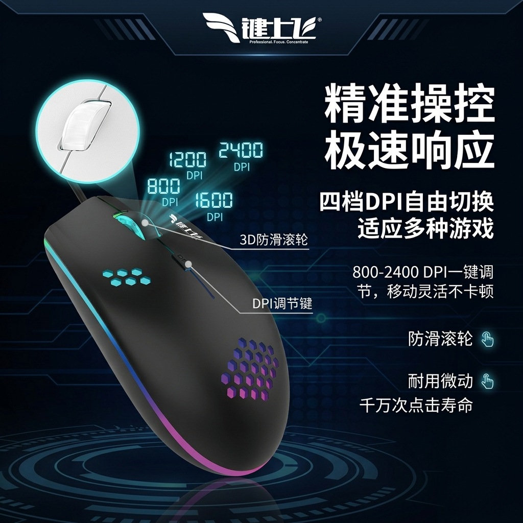 发光鼠标游戏电竞轻便电脑笔记本台式耐用办公静音款有线鼠标现货