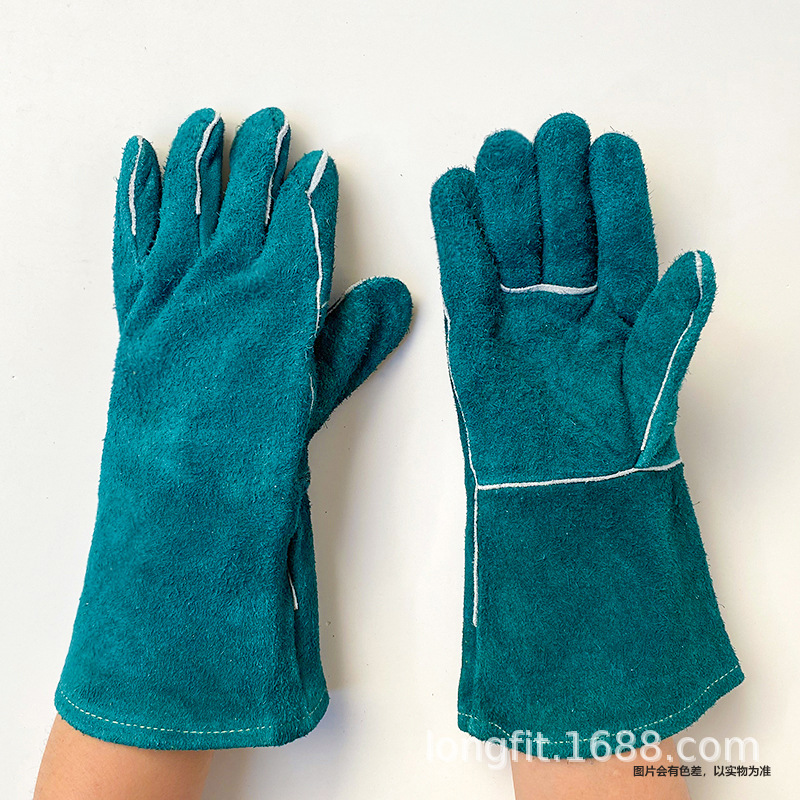 长款牛皮电焊手套焊工焊接烧烤工作劳保加厚耐磨干活劳动劳务批发