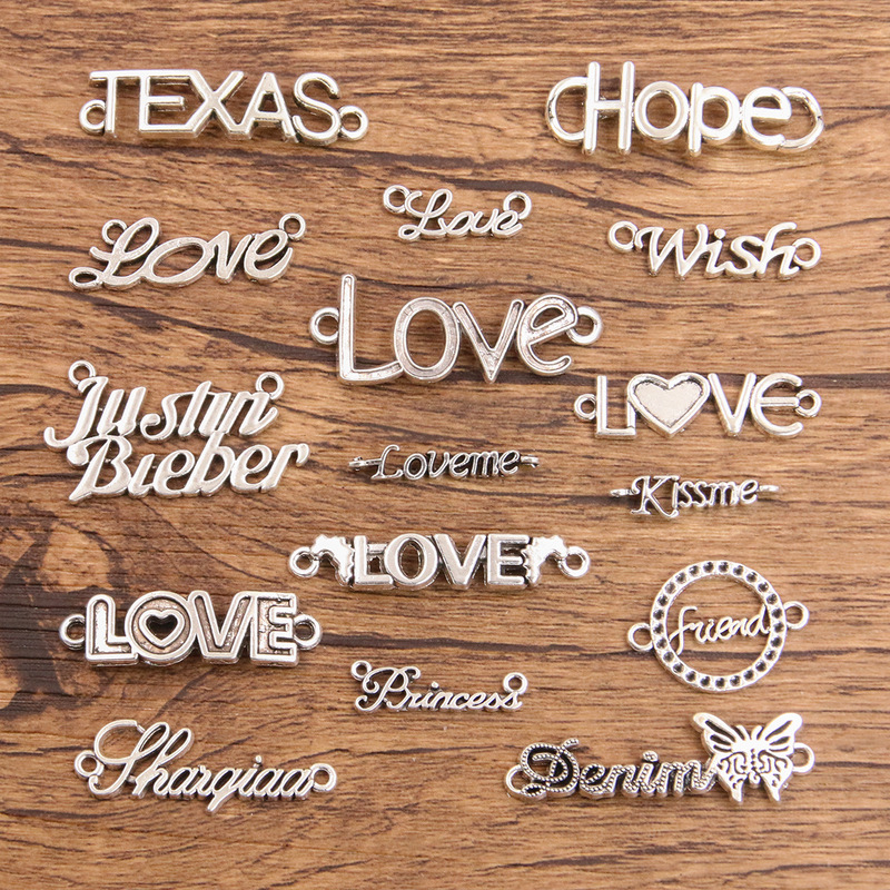 16 ancient silver hollow English letters love animal butterfly connector DIY jewelry accessories material bag 16 ancient silver hollow English letters love animal butterfly connector DIY jewelry accessories material bag