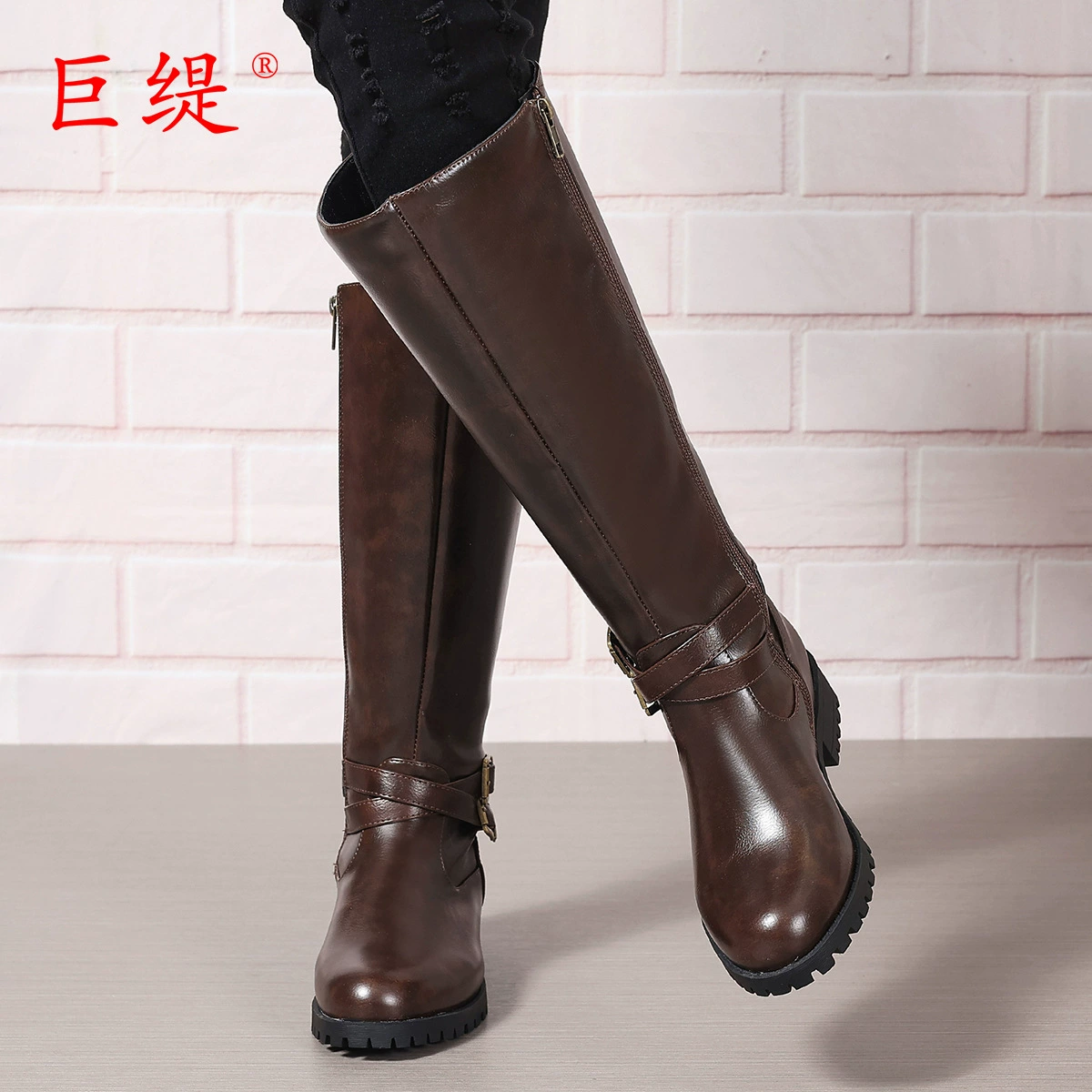 Женские ботинки Juti 2024, новые, экспортные, больших размеров, WISH Amazon, европейские и американские, на молнии сбоку, кожаные, до середины голени