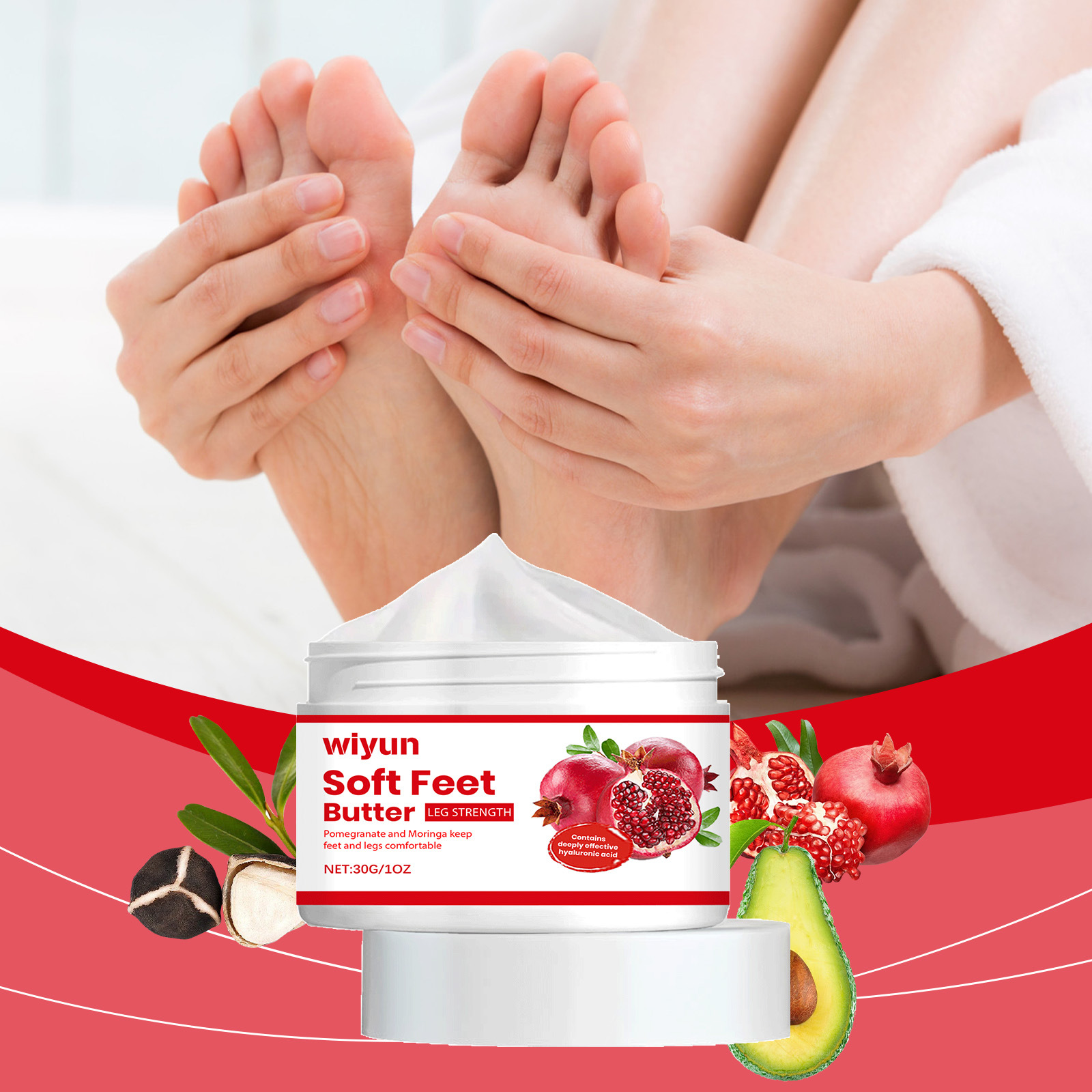 Fußpflegecreme, erweichende Fußpflegecreme mit Granatapfel-Moringasamen, feuchtigkeitsspendende Fußcreme für die Ferse_voghion.com