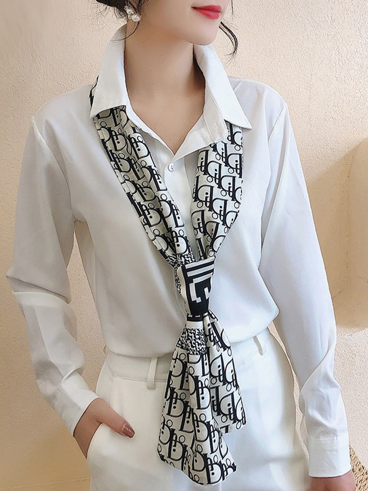 絲巾小長條女百搭西裝細窄春秋洋氣時尚方巾薄款字母圍巾韓國領巾