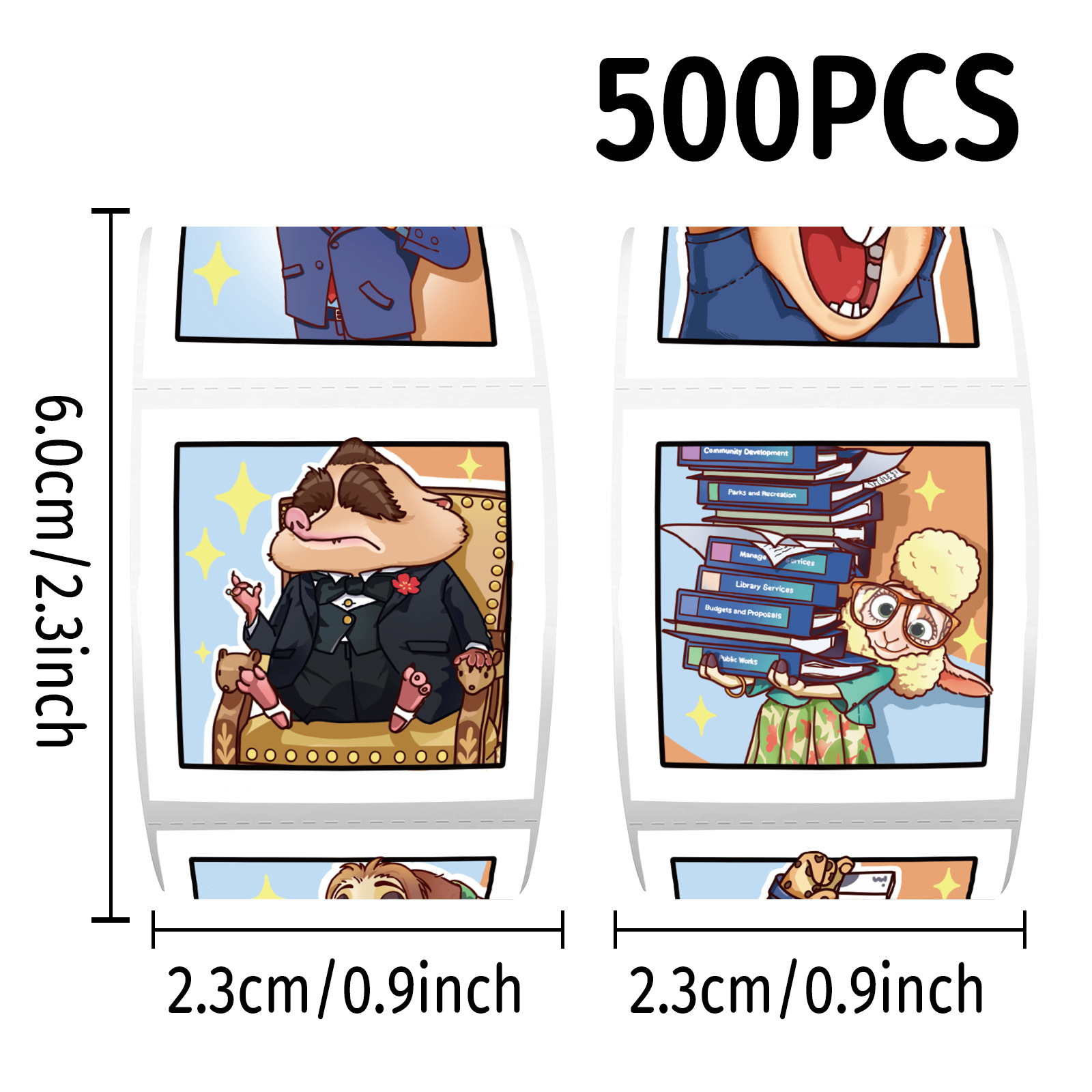 Crazy Zoo City pegatinas rodillos pegatinas de dibujos animados diy niños recompensas pegatinas de mano con cinta adhesiva de película de corte de sellado