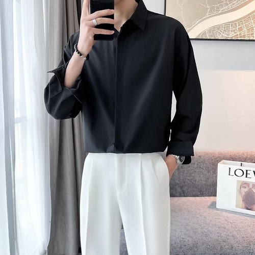 Men's Spring and Summer Shirt 2024 New Trend Brand Affordable Loose Long-Sleeve Shirt Outerwear Ice Silk Drape Fabric Clothing