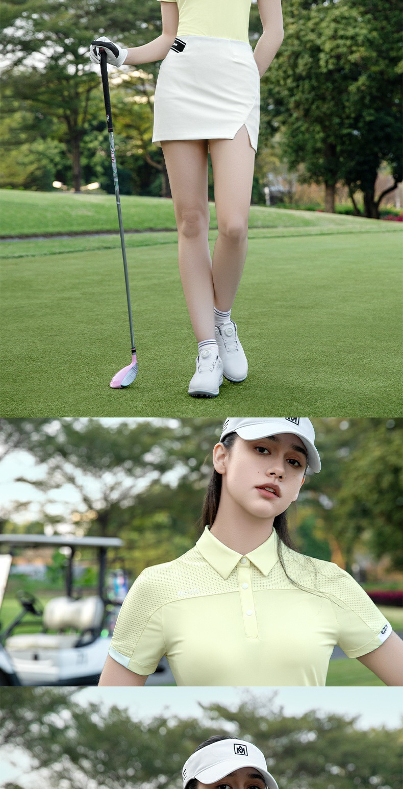 Áo thun golf nữ tay ngắn phối váy ngắn thể thao — Áo trắng [lưới thoáng khí tay vai/vải mát nhẹ/eo thon gọn] M25YF036, Áo đen [lưới thoáng khí tay vai/vải mát nhẹ/eo thon gọn] M25YF036, Áo màu ngỗng sữa [lưới thoáng khí tay vai/vải mát nhẹ/eo thon gọn] M25YF036 chi tiết 10