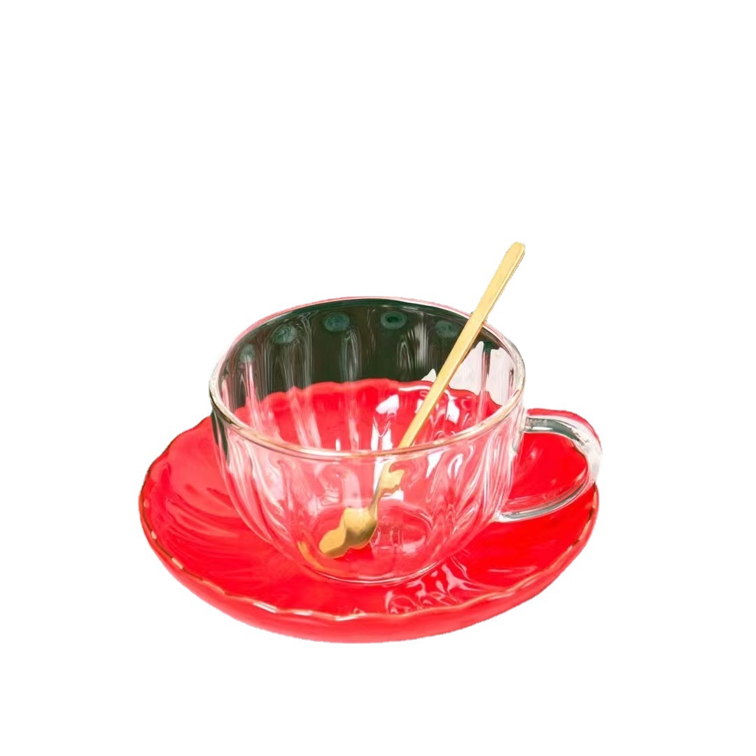 Estilo nórdico simple personalizada taza de café de cristal con platillo cuchara taza de regalo té de la tarde taza de la Oficina
